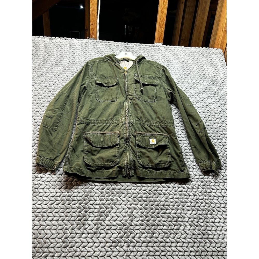 Carhartt Womens S 4/6 Olive Green Hooded Utility Field Jacket Military Workwear